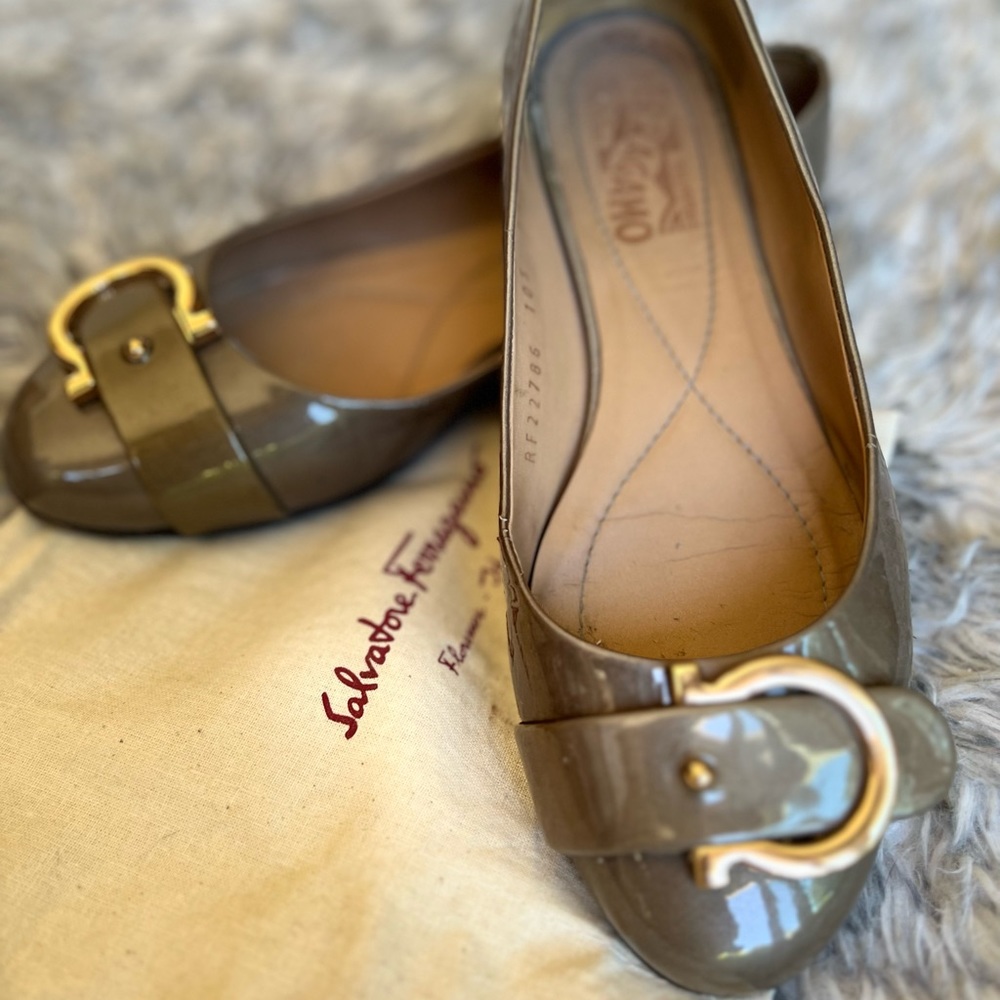 Ferragamo ballet flats, silver color, size 5 1/2.